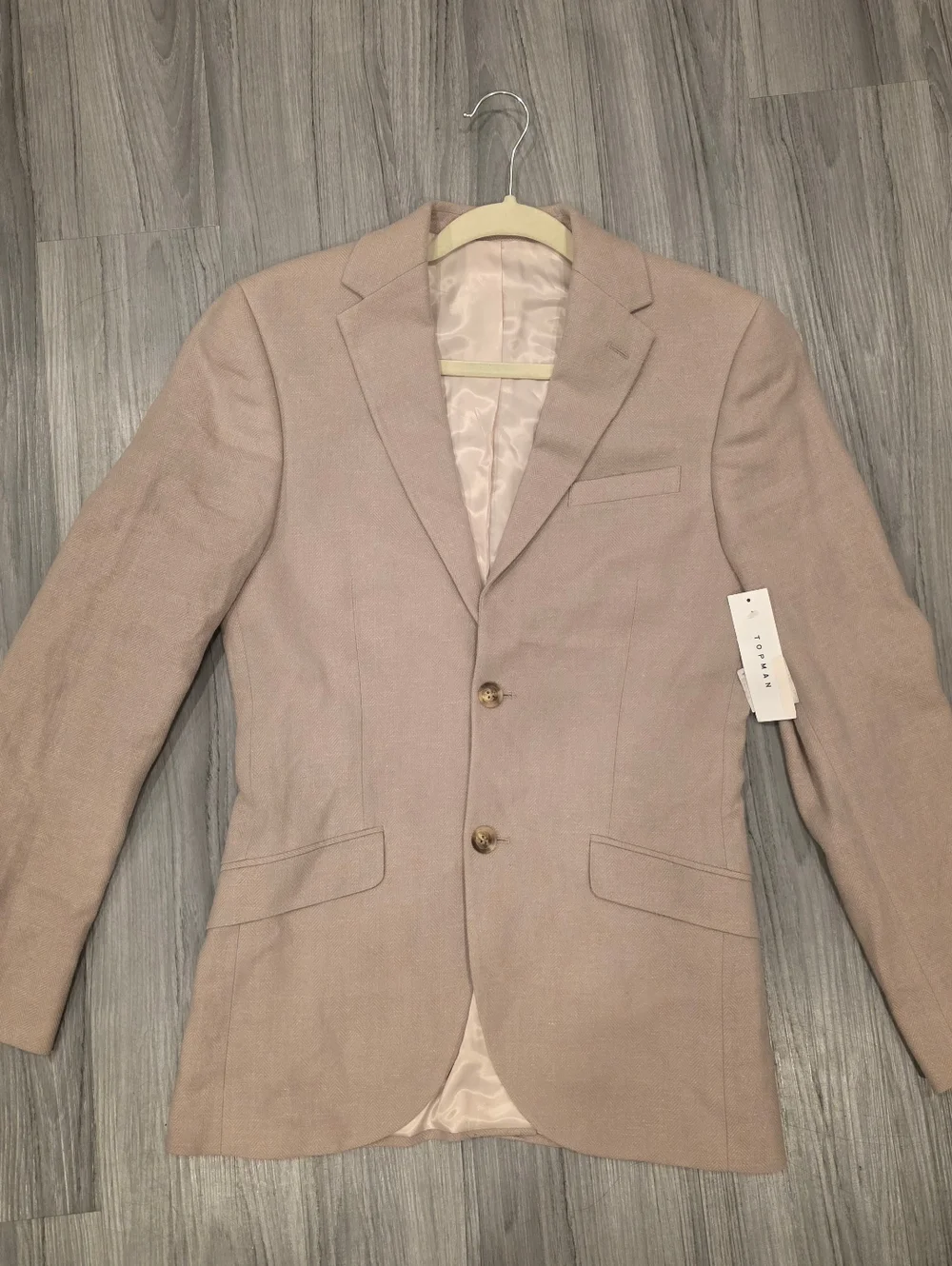 TOPMAN Men's Skinny Blazer Cotton Linen Jacket Stone 34R NWT $167 - Picture 3 of 16